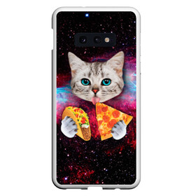 Чехол для Samsung S10E с принтом Кот с едой в Белгороде, Силикон | Область печати: задняя сторона чехла, без боковых панелей | art | cat | pizza | space | еда | космос | кот | кот в космосе | кот с едой | котенок | котик | пицца
