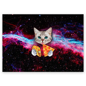 Поздравительная открытка с принтом Кот с едой в Белгороде, 100% бумага | плотность бумаги 280 г/м2, матовая, на обратной стороне линовка и место для марки
 | Тематика изображения на принте: art | cat | pizza | space | еда | космос | кот | кот в космосе | кот с едой | котенок | котик | пицца
