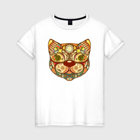 Женская футболка хлопок с принтом Кот в Белгороде, 100% хлопок | прямой крой, круглый вырез горловины, длина до линии бедер, слегка спущенное плечо | абстрактные | кот