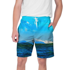 Мужские шорты 3D с принтом Море в Белгороде,  полиэстер 100% | прямой крой, два кармана без застежек по бокам. Мягкая трикотажная резинка на поясе, внутри которой широкие завязки. Длина чуть выше колен | вода | горы | море | природа | синяя