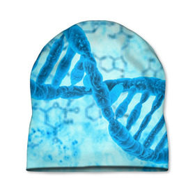 Шапка 3D с принтом ДНК в Белгороде, 100% полиэстер | универсальный размер, печать по всей поверхности изделия | абстракция | биология | днк | молекула | синяя.цепочка | формула