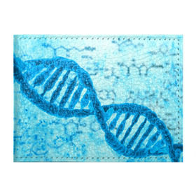 Обложка для студенческого билета с принтом ДНК в Белгороде, натуральная кожа | Размер: 11*8 см; Печать на всей внешней стороне | абстракция | биология | днк | молекула | синяя.цепочка | формула