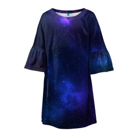 Детское платье 3D с принтом Звёздное небо в Белгороде, 100% полиэстер | прямой силуэт, чуть расширенный к низу. Круглая горловина, на рукавах — воланы | Тематика изображения на принте: вселенная | галактика | звёзды | камета | космос | метеориты | метеоры | небо | ночь | солнечная система
