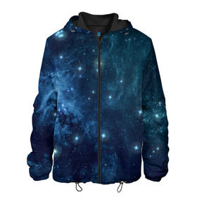 Мужская куртка 3D с принтом Слияние галактик в Белгороде, ткань верха — 100% полиэстер, подклад — флис | прямой крой, подол и капюшон оформлены резинкой с фиксаторами, два кармана без застежек по бокам, один большой потайной карман на груди. Карман на груди застегивается на липучку | вселенная | галактика | звёзды | комета | космос | метеориты | метеоры | созвездия