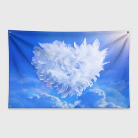 Флаг-баннер с принтом Сердце в Белгороде, 100% полиэстер | размер 67 х 109 см, плотность ткани — 95 г/м2; по краям флага есть четыре люверса для крепления | голубая | любовь | небо | новая | перья | сердце
