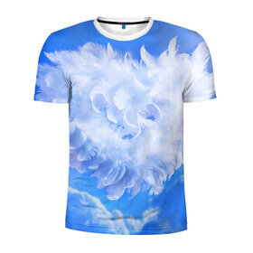 Мужская футболка 3D спортивная с принтом Сердце в Белгороде, 100% полиэстер с улучшенными характеристиками | приталенный силуэт, круглая горловина, широкие плечи, сужается к линии бедра | голубая | любовь | небо | новая | перья | сердце