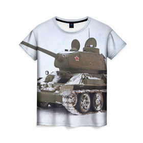 Женская футболка 3D с принтом Танк т34-85 в Белгороде, 100% полиэфир ( синтетическое хлопкоподобное полотно) | прямой крой, круглый вырез горловины, длина до линии бедер | 34 85 | армия | танк