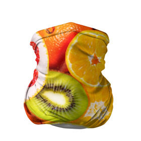 Бандана-труба 3D с принтом Фрукты в Белгороде, 100% полиэстер, ткань с особыми свойствами — Activecool | плотность 150‒180 г/м2; хорошо тянется, но сохраняет форму | апельсин | киви | новая | фрукты | цитрус