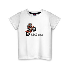 Детская футболка хлопок с принтом Лего мотоцикл в Белгороде, 100% хлопок | круглый вырез горловины, полуприлегающий силуэт, длина до линии бедер | lego | конструктор | лего | мотоцикл