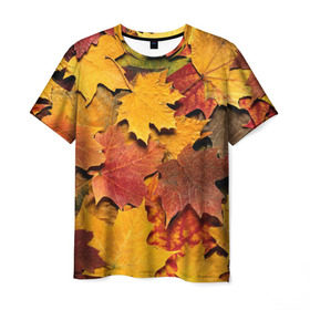 Мужская футболка 3D с принтом Осень на дворе в Белгороде, 100% полиэфир | прямой крой, круглый вырез горловины, длина до линии бедер | бордовый | жёлтый | красный | листва | листья