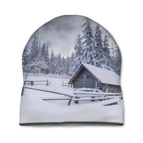 Шапка 3D с принтом Зима в Белгороде, 100% полиэстер | универсальный размер, печать по всей поверхности изделия | вьюга | горы | зима | лес | метель | мороз | пейзаж | природа | пурга | снег | снегопад | сосулька | стужа | сугроб | холод