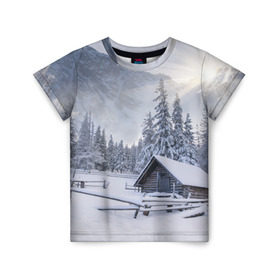 Детская футболка 3D с принтом Зима в Белгороде, 100% гипоаллергенный полиэфир | прямой крой, круглый вырез горловины, длина до линии бедер, чуть спущенное плечо, ткань немного тянется | вьюга | горы | зима | лес | метель | мороз | пейзаж | природа | пурга | снег | снегопад | сосулька | стужа | сугроб | холод