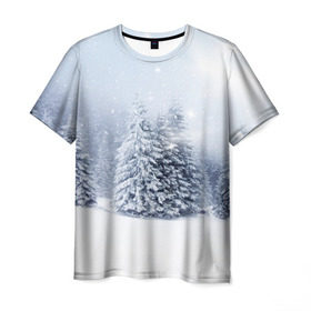 Мужская футболка 3D с принтом Зимняя пора в Белгороде, 100% полиэфир | прямой крой, круглый вырез горловины, длина до линии бедер | Тематика изображения на принте: вьюга | горы | зима | лес | метель | мороз | пейзаж | пурга | снег | снегопад | сосулька | стужа | сугроб | холод
