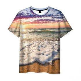 Мужская футболка 3D с принтом Красочный закат в Белгороде, 100% полиэфир | прямой крой, круглый вырез горловины, длина до линии бедер | sunrise | sunset | touchdown | волны | восход солнца | закат | красота | лето | море | небо | облака | океан | отдых | отпуск | пена | песок | прилив | природа | путешествие | рассвет | солнце | туризм