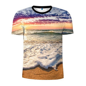 Мужская футболка 3D спортивная с принтом Красочный закат в Белгороде, 100% полиэстер с улучшенными характеристиками | приталенный силуэт, круглая горловина, широкие плечи, сужается к линии бедра | sunrise | sunset | touchdown | волны | восход солнца | закат | красота | лето | море | небо | облака | океан | отдых | отпуск | пена | песок | прилив | природа | путешествие | рассвет | солнце | туризм