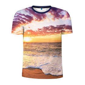 Мужская футболка 3D спортивная с принтом Sunset в Белгороде, 100% полиэстер с улучшенными характеристиками | приталенный силуэт, круглая горловина, широкие плечи, сужается к линии бедра | волны | закат | море | небо | океан | рассвет | солнце