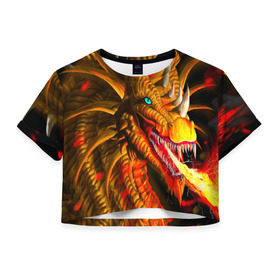 Женская футболка 3D укороченная с принтом Дракон в Белгороде, 100% полиэстер | круглая горловина, длина футболки до линии талии, рукава с отворотами | арт | дракон | огонь