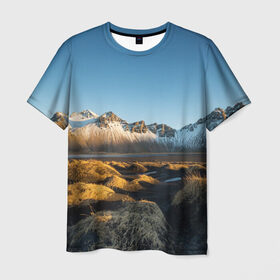 Мужская футболка 3D с принтом Горный хребет в Белгороде, 100% полиэфир | прямой крой, круглый вырез горловины, длина до линии бедер | горы | небо | пейзаж | скалы | хребет