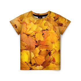 Детская футболка 3D с принтом Золотая листва в Белгороде, 100% гипоаллергенный полиэфир | прямой крой, круглый вырез горловины, длина до линии бедер, чуть спущенное плечо, ткань немного тянется | Тематика изображения на принте: жёлтый осень | золото | листья