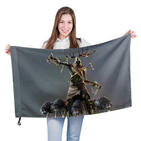 Флаг 3D с принтом Леший в Белгороде, 100% полиэстер | плотность ткани — 95 г/м2, размер — 67 х 109 см. Принт наносится с одной стороны | gerald | wild hunt | witcher | ведьмак | геральд | дикая охота