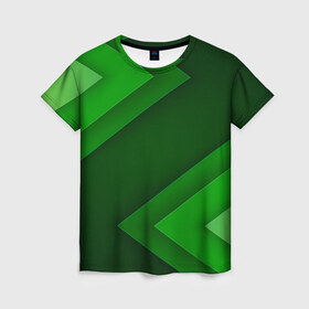 Женская футболка 3D с принтом Зелёные стрелы в Белгороде, 100% полиэфир ( синтетическое хлопкоподобное полотно) | прямой крой, круглый вырез горловины, длина до линии бедер | геометрия | зеленый | полосы