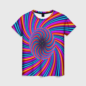 Женская футболка 3D с принтом Радуга в Белгороде, 100% полиэфир ( синтетическое хлопкоподобное полотно) | прямой крой, круглый вырез горловины, длина до линии бедер | краска | линии | цветные
