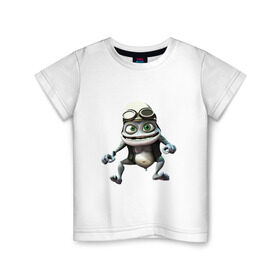Детская футболка хлопок с принтом Сумасшедшая лягушка гонщик в Белгороде, 100% хлопок | круглый вырез горловины, полуприлегающий силуэт, длина до линии бедер | crazy frog | байкер | мотоцикл