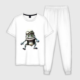 Мужская пижама хлопок с принтом Сумасшедшая лягушка гонщик в Белгороде, 100% хлопок | брюки и футболка прямого кроя, без карманов, на брюках мягкая резинка на поясе и по низу штанин
 | Тематика изображения на принте: crazy frog | байкер | мотоцикл