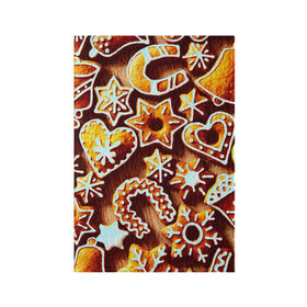 Обложка для паспорта матовая кожа с принтом Новогоднее печенье в Белгороде, натуральная матовая кожа | размер 19,3 х 13,7 см; прозрачные пластиковые крепления | Тематика изображения на принте: оранжевый | печенье | сладости | хлебные