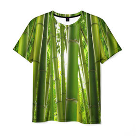 Мужская футболка 3D с принтом Бамбук в Белгороде, 100% полиэфир | прямой крой, круглый вырез горловины, длина до линии бедер | Тематика изображения на принте: бамбук | зеленая | растения