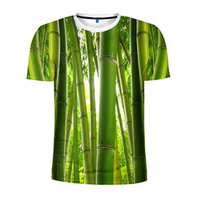 Мужская футболка 3D спортивная с принтом Бамбук в Белгороде, 100% полиэстер с улучшенными характеристиками | приталенный силуэт, круглая горловина, широкие плечи, сужается к линии бедра | бамбук | зеленая | растения