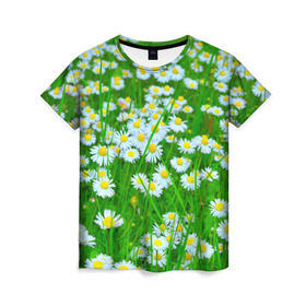 Женская футболка 3D с принтом Ромашки в Белгороде, 100% полиэфир ( синтетическое хлопкоподобное полотно) | прямой крой, круглый вырез горловины, длина до линии бедер | поле | природа | ромашка | цветы