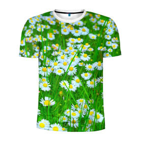 Мужская футболка 3D спортивная с принтом Ромашки в Белгороде, 100% полиэстер с улучшенными характеристиками | приталенный силуэт, круглая горловина, широкие плечи, сужается к линии бедра | Тематика изображения на принте: поле | природа | ромашка | цветы