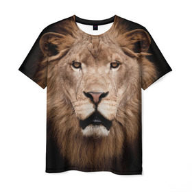 Мужская футболка 3D с принтом Царь зверей в Белгороде, 100% полиэфир | прямой крой, круглый вырез горловины, длина до линии бедер | власть | дикая кошка | животное | король джунглей | лев | львица | мощь | мудрость | охотник | сила | хитрость | хищник | царь зверей