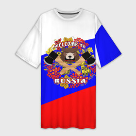 Платье-футболка 3D с принтом Добро пожаловать в Россию в Белгороде,  |  | russia | welcome | медведь | россия | хохлома
