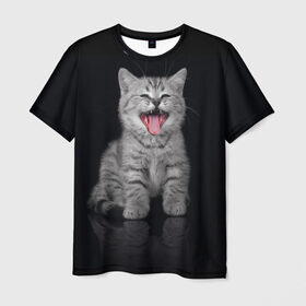 Мужская футболка 3D с принтом Котёнок в Белгороде, 100% полиэфир | прямой крой, круглый вырез горловины, длина до линии бедер | киса | киска | котёнок | котик | котяра | кошак | кошка | маленький | милый | мяу | няша | пушистый | сладкий | смешной | хороший