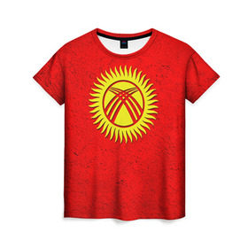 Женская футболка 3D с принтом Киргизия в Белгороде, 100% полиэфир ( синтетическое хлопкоподобное полотно) | прямой крой, круглый вырез горловины, длина до линии бедер | киргиз | киргизия | киргизский | кыргызстан | национальный | нация | флаг | флаги