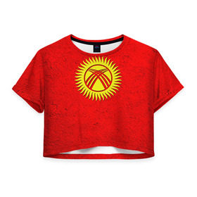 Женская футболка 3D укороченная с принтом Киргизия в Белгороде, 100% полиэстер | круглая горловина, длина футболки до линии талии, рукава с отворотами | киргиз | киргизия | киргизский | кыргызстан | национальный | нация | флаг | флаги