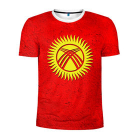 Мужская футболка 3D спортивная с принтом Киргизия в Белгороде, 100% полиэстер с улучшенными характеристиками | приталенный силуэт, круглая горловина, широкие плечи, сужается к линии бедра | Тематика изображения на принте: киргиз | киргизия | киргизский | кыргызстан | национальный | нация | флаг | флаги