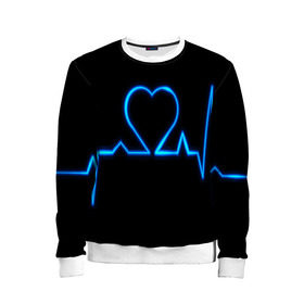 Детский свитшот 3D с принтом Ритм сердца в Белгороде, 100% полиэстер | свободная посадка, прямой крой, мягкая тканевая резинка на рукавах и понизу свитшота | ритм | сердце | синяя | черная | электро