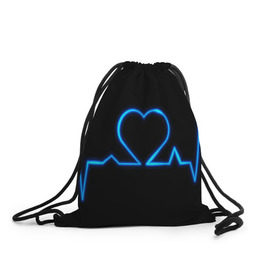 Рюкзак-мешок 3D с принтом Ритм сердца в Белгороде, 100% полиэстер | плотность ткани — 200 г/м2, размер — 35 х 45 см; лямки — толстые шнурки, застежка на шнуровке, без карманов и подкладки | Тематика изображения на принте: ритм | сердце | синяя | черная | электро