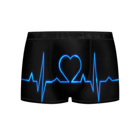 Мужские трусы 3D с принтом Ритм сердца в Белгороде, 50% хлопок, 50% полиэстер | классическая посадка, на поясе мягкая тканевая резинка | ритм | сердце | синяя | черная | электро