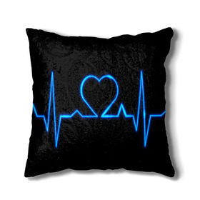 Подушка 3D с принтом Ритм сердца в Белгороде, наволочка – 100% полиэстер, наполнитель – холлофайбер (легкий наполнитель, не вызывает аллергию). | состоит из подушки и наволочки. Наволочка на молнии, легко снимается для стирки | ритм | сердце | синяя | черная | электро