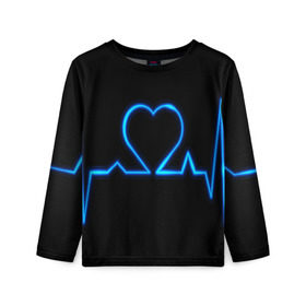 Детский лонгслив 3D с принтом Ритм сердца в Белгороде, 100% полиэстер | длинные рукава, круглый вырез горловины, полуприлегающий силуэт
 | ритм | сердце | синяя | черная | электро