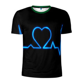 Мужская футболка 3D спортивная с принтом Ритм сердца в Белгороде, 100% полиэстер с улучшенными характеристиками | приталенный силуэт, круглая горловина, широкие плечи, сужается к линии бедра | ритм | сердце | синяя | черная | электро
