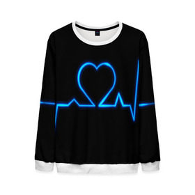 Мужской свитшот 3D с принтом Ритм сердца в Белгороде, 100% полиэстер с мягким внутренним слоем | круглый вырез горловины, мягкая резинка на манжетах и поясе, свободная посадка по фигуре | ритм | сердце | синяя | черная | электро