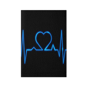Обложка для паспорта матовая кожа с принтом Ритм сердца в Белгороде, натуральная матовая кожа | размер 19,3 х 13,7 см; прозрачные пластиковые крепления | Тематика изображения на принте: ритм | сердце | синяя | черная | электро