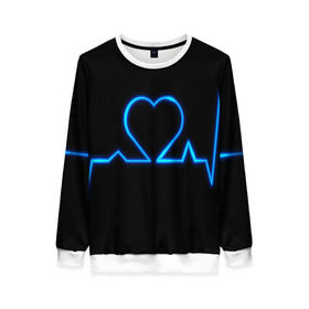 Женский свитшот 3D с принтом Ритм сердца в Белгороде, 100% полиэстер с мягким внутренним слоем | круглый вырез горловины, мягкая резинка на манжетах и поясе, свободная посадка по фигуре | ритм | сердце | синяя | черная | электро