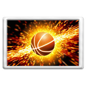 Магнит 45*70 с принтом Баскетбольный мяч в Белгороде, Пластик | Размер: 78*52 мм; Размер печати: 70*45 | взрыв | искры | огонь | пламя