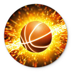 Коврик круглый с принтом Баскетбольный мяч в Белгороде, резина и полиэстер | круглая форма, изображение наносится на всю лицевую часть | взрыв | искры | огонь | пламя